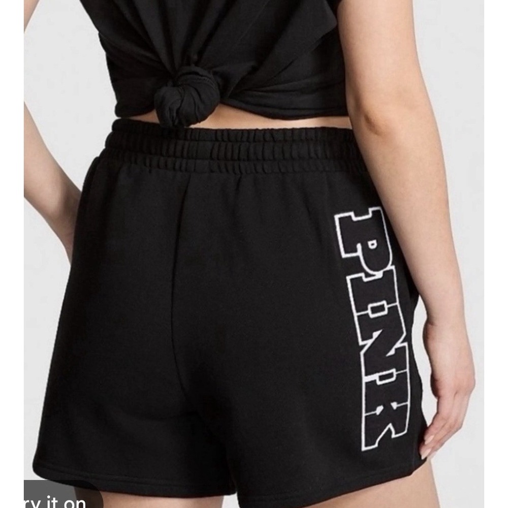 Pink Victoria Secret Ivy Fleece Logo Sweat Shorts Black Size Large